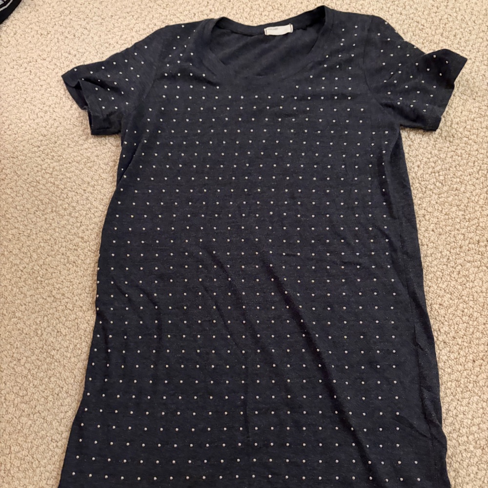 Studded Short Sleeve Knit Dress - Navy with Silver Dots